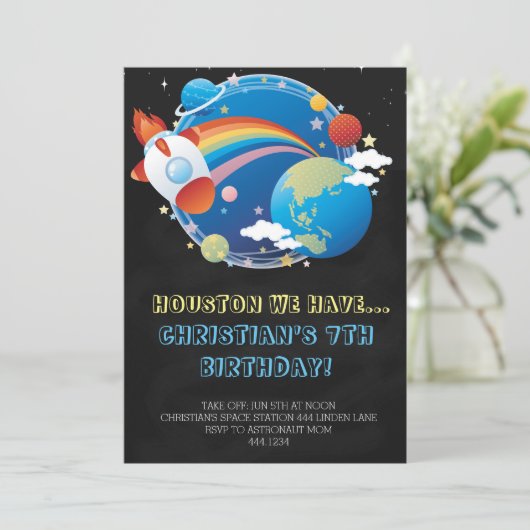 Invitations d'anniversaire du navire-fusée spatial (Debout devant)