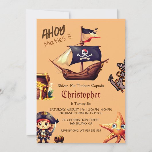 Invitations d'anniversaire du pirate (Devant)