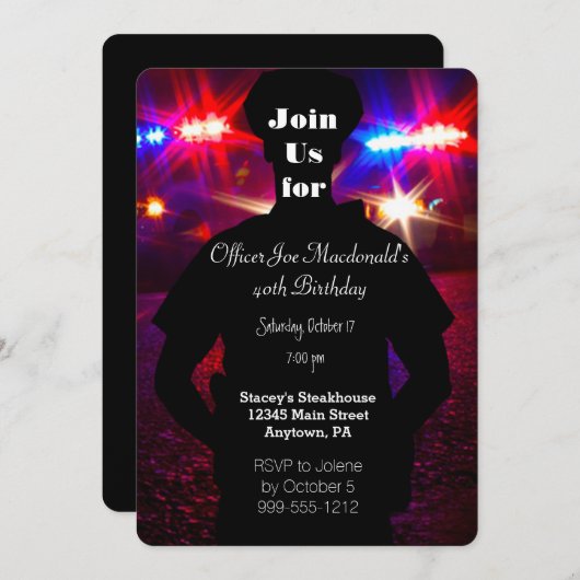 Invitations d'anniversaire du policier (Devant / Derrière)