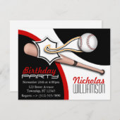 Invitations d'anniversaire du Red Baseball (Devant / Derrière)