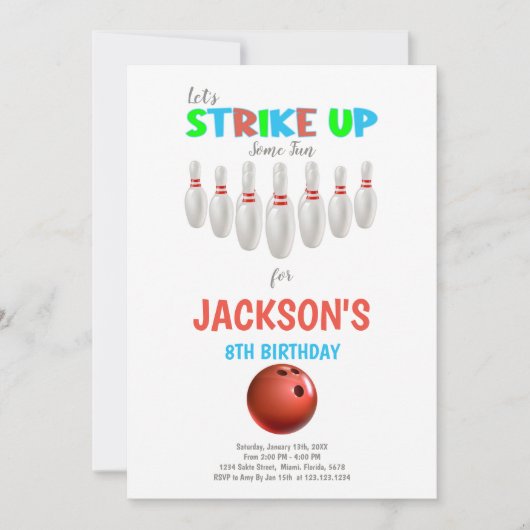 Invitations d'anniversaire du Red Bowling blanc (Devant)