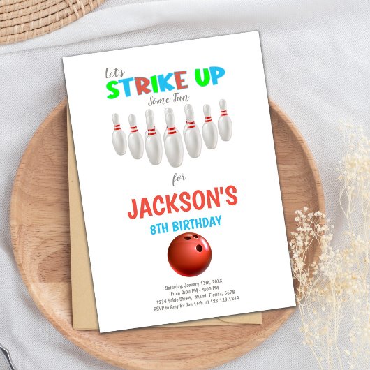 Invitations d'anniversaire du Red Bowling blanc