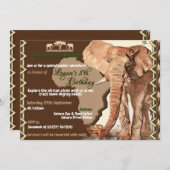 Invitations d'anniversaire du safari éléphant (Devant / Derrière)