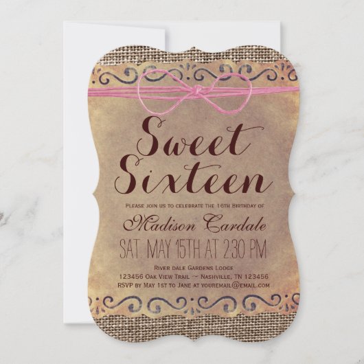 Invitations d'anniversaire du Sweet sixteen Vintag (Devant)