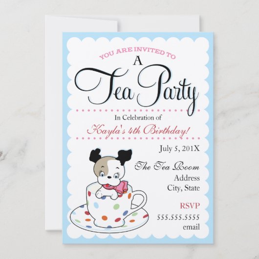 Invitations d'anniversaire du thé | de chiot (Devant)