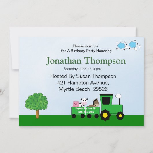 Invitations d'anniversaire du tracteur (Devant)