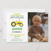 Invitations d'anniversaire du tracteur blanc et ja (Devant)