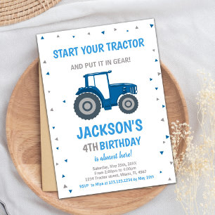 Invitations d'anniversaire du tracteur bleu