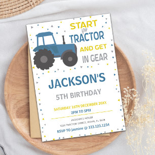 Invitations d'anniversaire du tracteur bleu