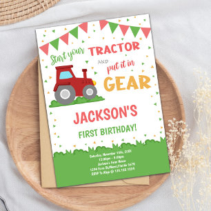 Invitations d'anniversaire du tracteur Red Flags