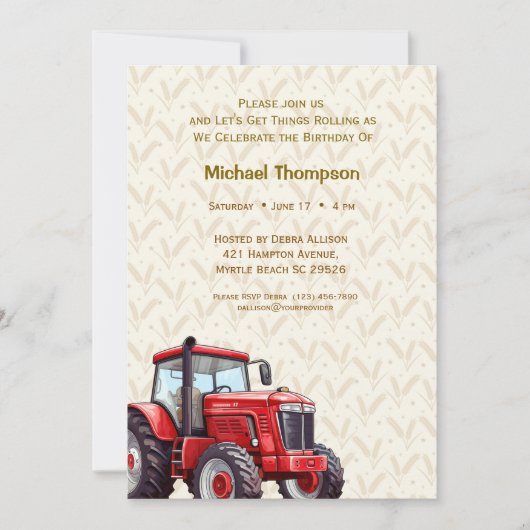 Invitations d'anniversaire du tracteur rouge (Devant)