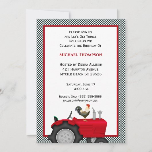 Invitations d'anniversaire du tracteur rouge (Devant)