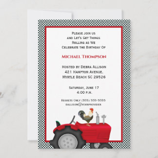 Invitations d'anniversaire du tracteur rouge