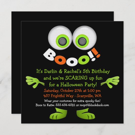 Invitations d'anniversaire éffrayant Monster Twin (Devant / Derrière)