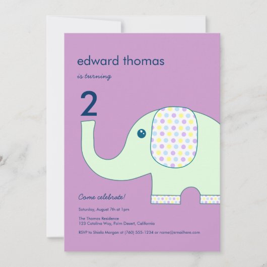 Invitations d'anniversaire Elephant 5x7 (Devant)