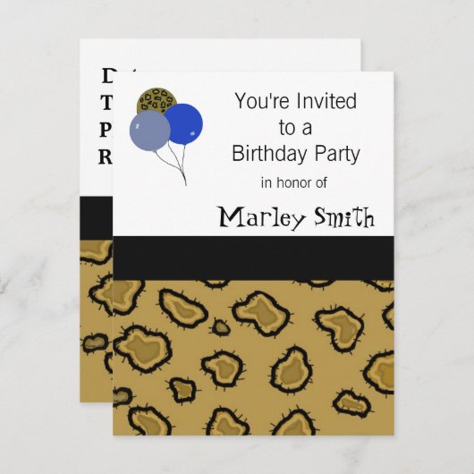 Invitations d'anniversaire Empreinte de léopard (Devant / Derrière)