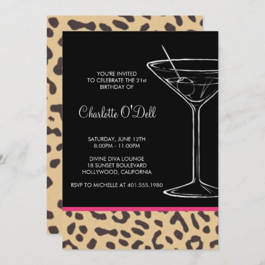 Invitations d'anniversaire Empreinte de léopard Ma (Devant / Derrière)