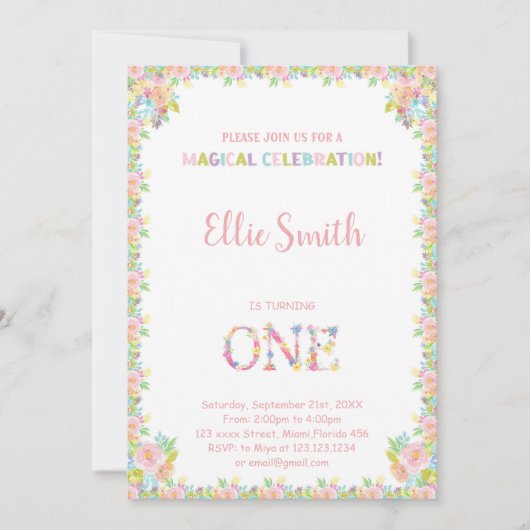 Invitations d'anniversaire florales (Devant)