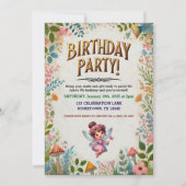 Invitations d'anniversaire florales de fées enchan (Devant)