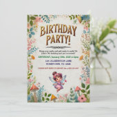 Invitations d'anniversaire florales de fées enchan (Debout devant)