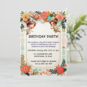 Invitations d'anniversaire florales de fées enchan (Debout devant)