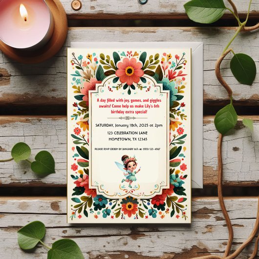 Invitations d'anniversaire florales de fées enchan