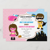 Invitations d'anniversaire jumeaux (Superhero Boy  (Devant / Derrière)