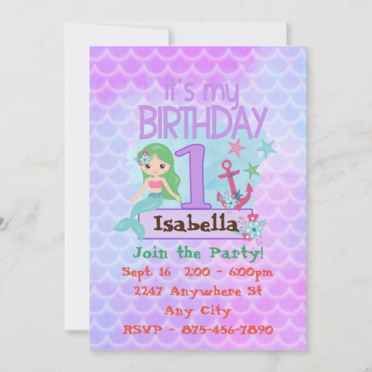 Invitations d'anniversaire Mermaid (Devant)