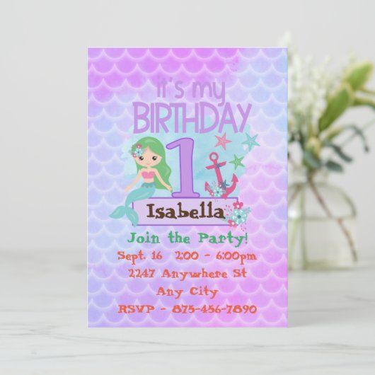 Invitations d'anniversaire Mermaid (Debout devant)