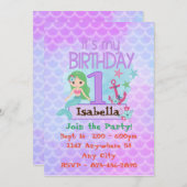 Invitations d'anniversaire Mermaid (Devant / Derrière)