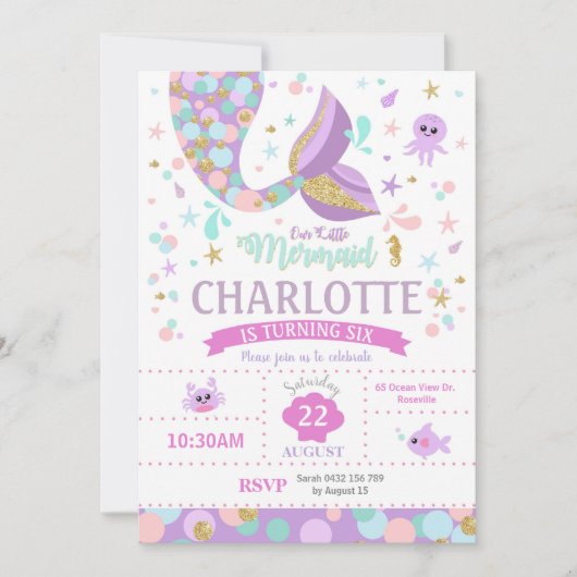 Invitations d'anniversaire Mermaid (Devant)