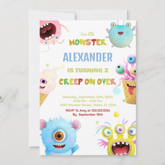 Invitations d'anniversaire Monster (Devant)