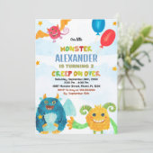 Invitations d'anniversaire Monster Aquarelles (Debout devant)
