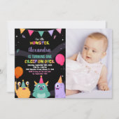 Invitations d'anniversaire Monster Ballon rose ave (Devant)