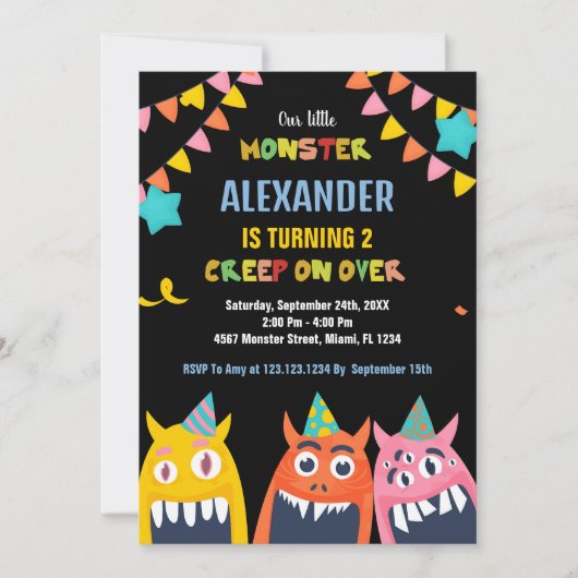 Invitations d'anniversaire Monster Black (Devant)