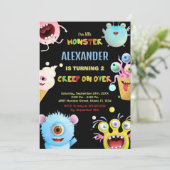 Invitations d'anniversaire Monster Black (Debout devant)