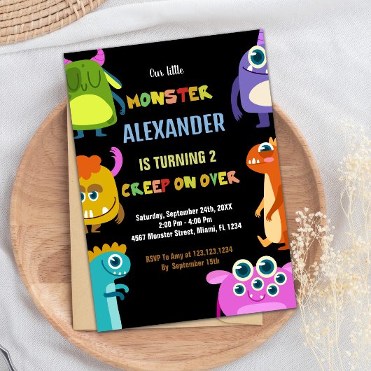 Invitations d'anniversaire Monster Black