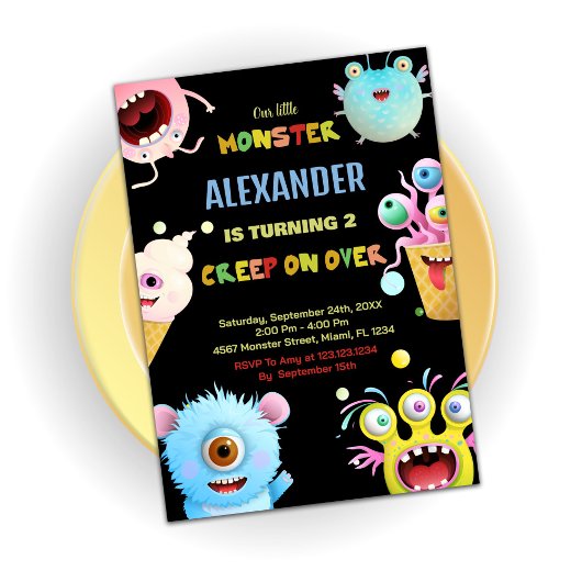 Invitations d'anniversaire Monster Black