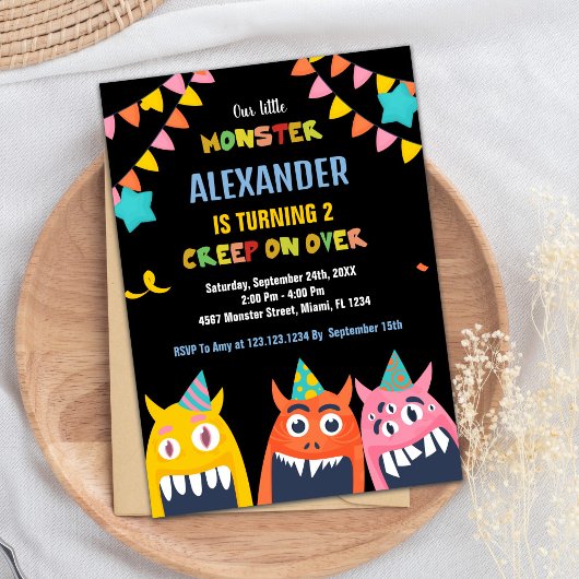 Invitations d'anniversaire Monster Black