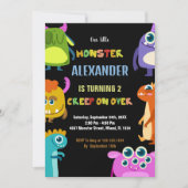 Invitations d'anniversaire Monster Black (Devant)