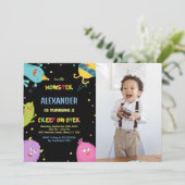 Invitations d'anniversaire Monster Black avec phot (Debout devant)