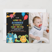Invitations d'anniversaire Monster Black avec phot (Devant)