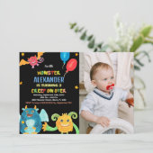 Invitations d'anniversaire Monster Black avec phot (Debout devant)