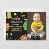 Invitations d'anniversaire Monster Black avec phot (Devant)