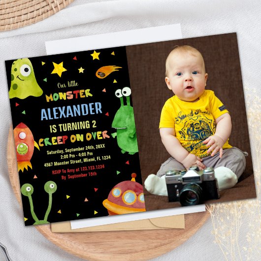 Invitations d'anniversaire Monster Black avec phot