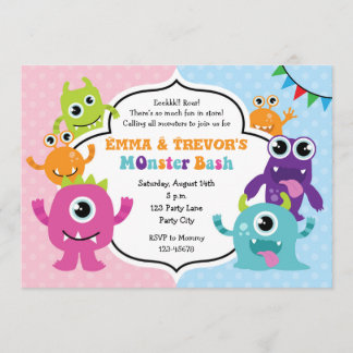 Invitations d'anniversaire Monster (Garçon / Fille
