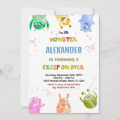 Invitations d'anniversaire Monster Green Orange (Devant)