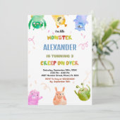 Invitations d'anniversaire Monster Green Orange (Debout devant)