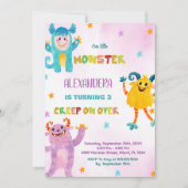 Invitations d'anniversaire Monster rose violet (Devant)