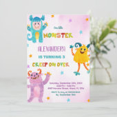 Invitations d'anniversaire Monster rose violet (Debout devant)